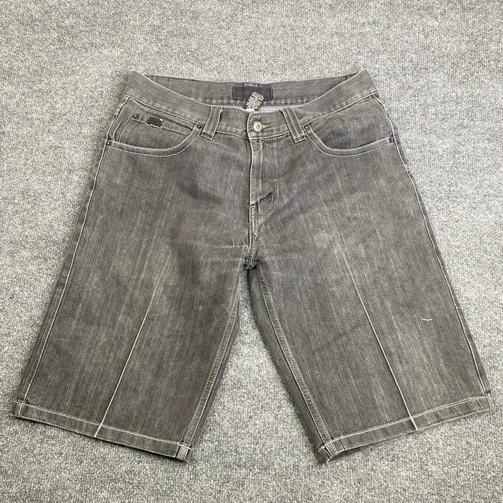 Southpole Mens Denim Jorts 36 Black Y2K Baggy Hip Hop Street Contrast Stitch - Picture 1 of 14